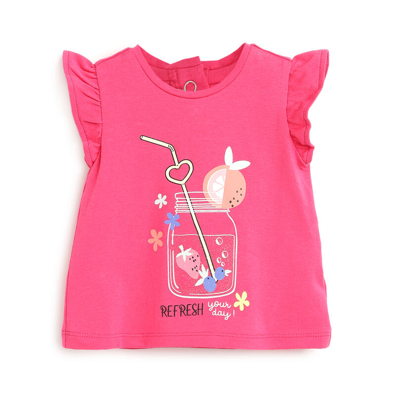 Girls Dark Pink Printed Short Sleeve T-Shirt image number 0